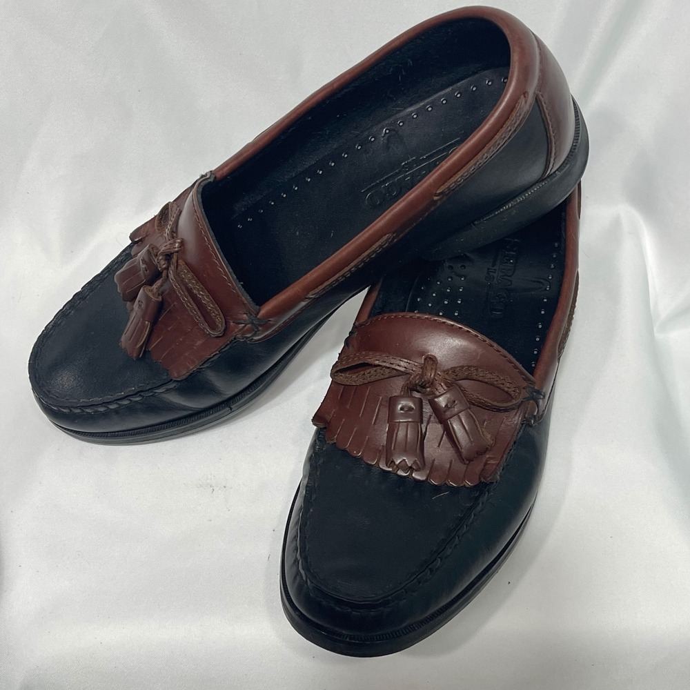 VTG 90's Sebago LS Womens 8.5 M Black Brown Leather Kiltie Tassel Penny Loafers